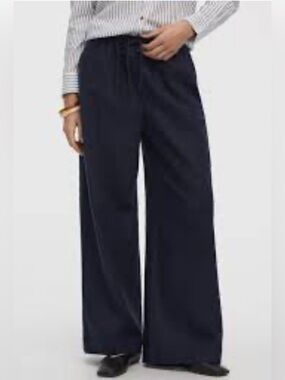 Women’s Black Elastic-Waist Wide-Leg Linen Pants size 4